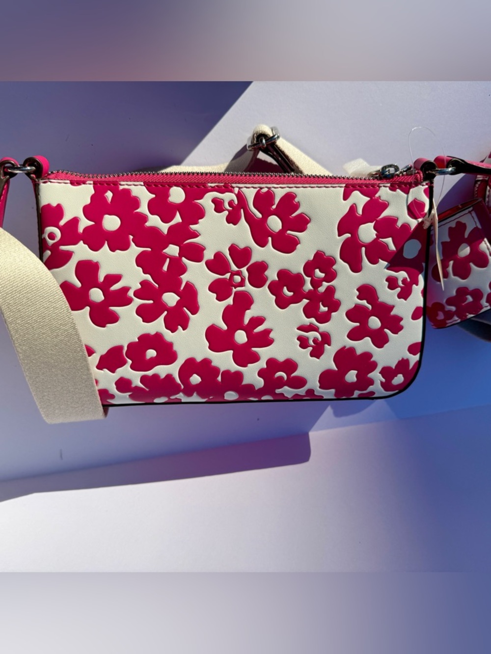 Michael Kors Pink and Cream Floral Crossbody with Strap and Pouch Jet Set - Picture 5 of 7